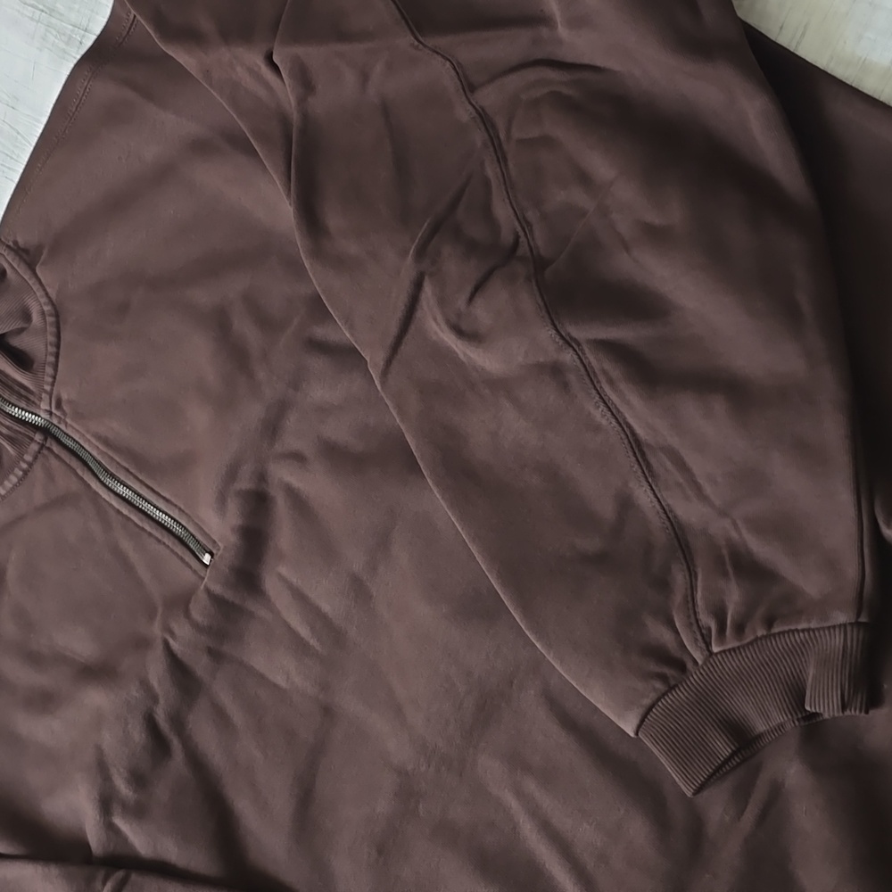 SKIMS Boyfriend Slouchy Fleece Half Zip Pullover Size:Medium Expresso - Picture 7 of 13